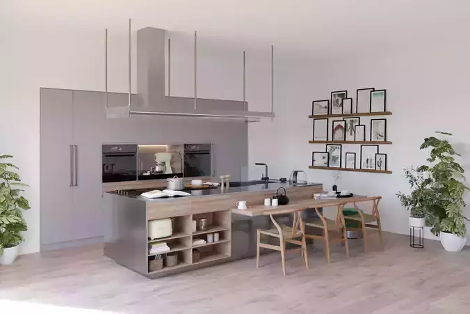 Arclinea Kitchen with Island - Convivium Built-in snack bar 3D model