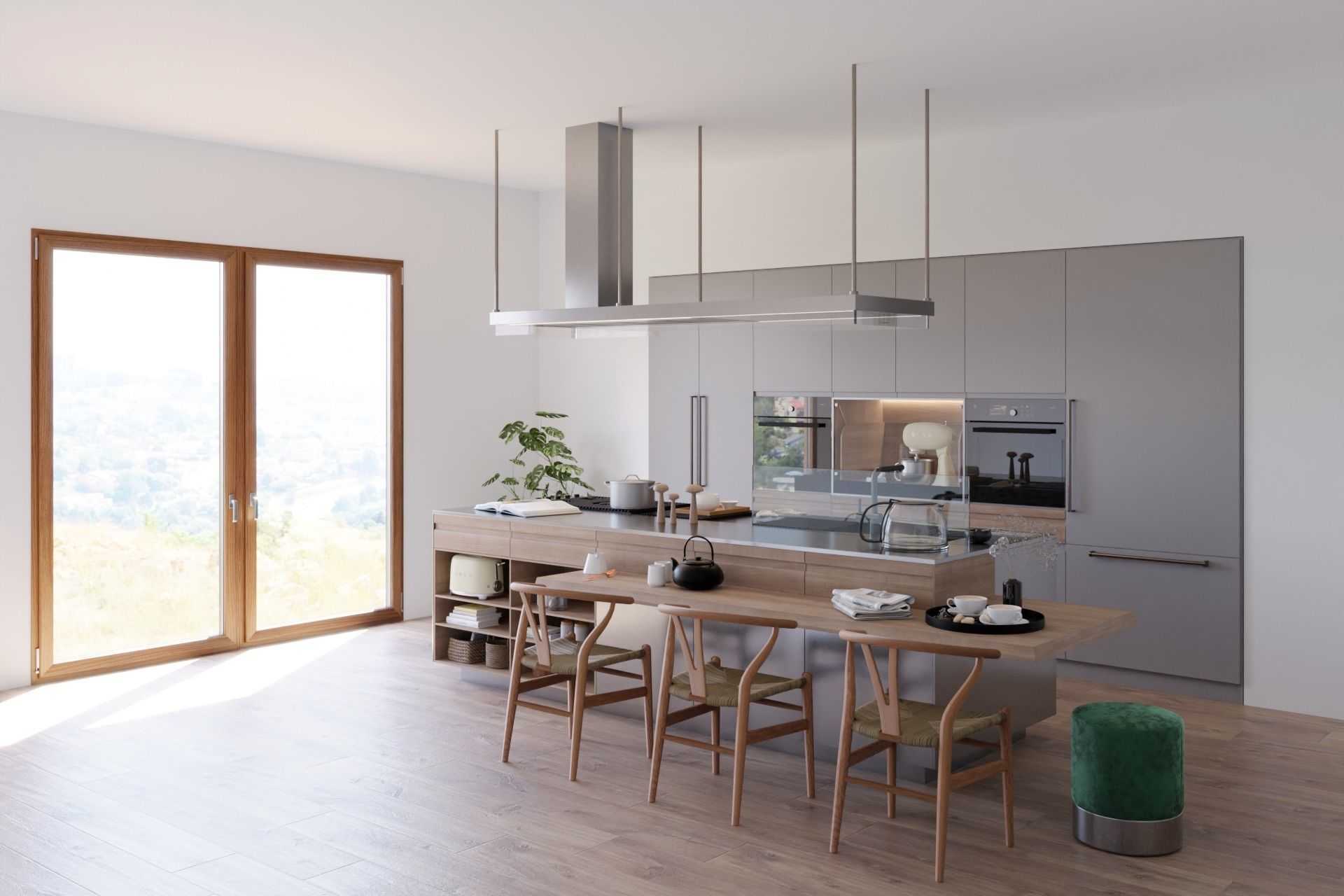 Arclinea Kitchen with Island - Convivium Built-in snack bar 3D model_3