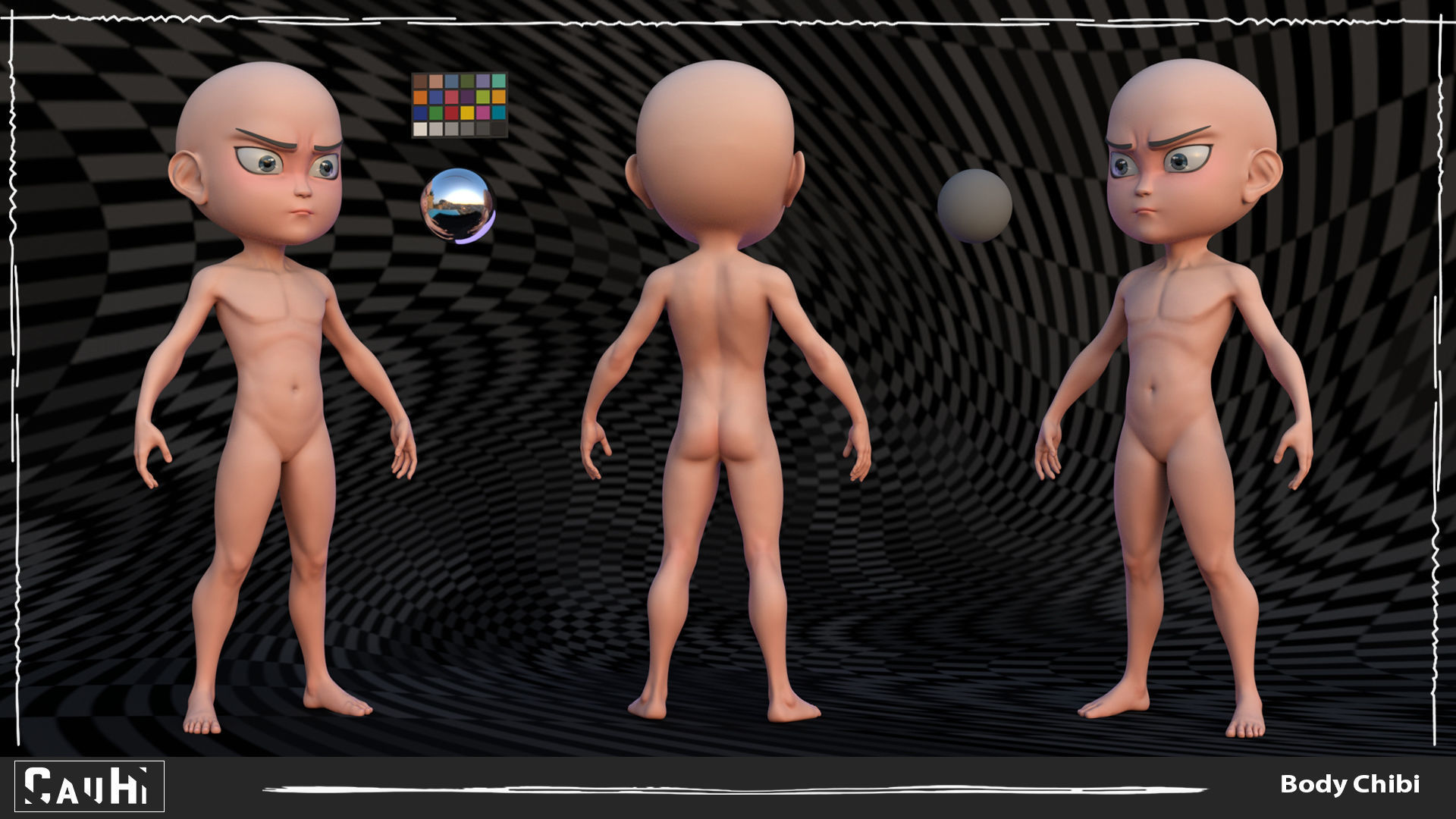 Combo 2 Body Chibi Boy and Girl Stylized Low-poly 3D model_11