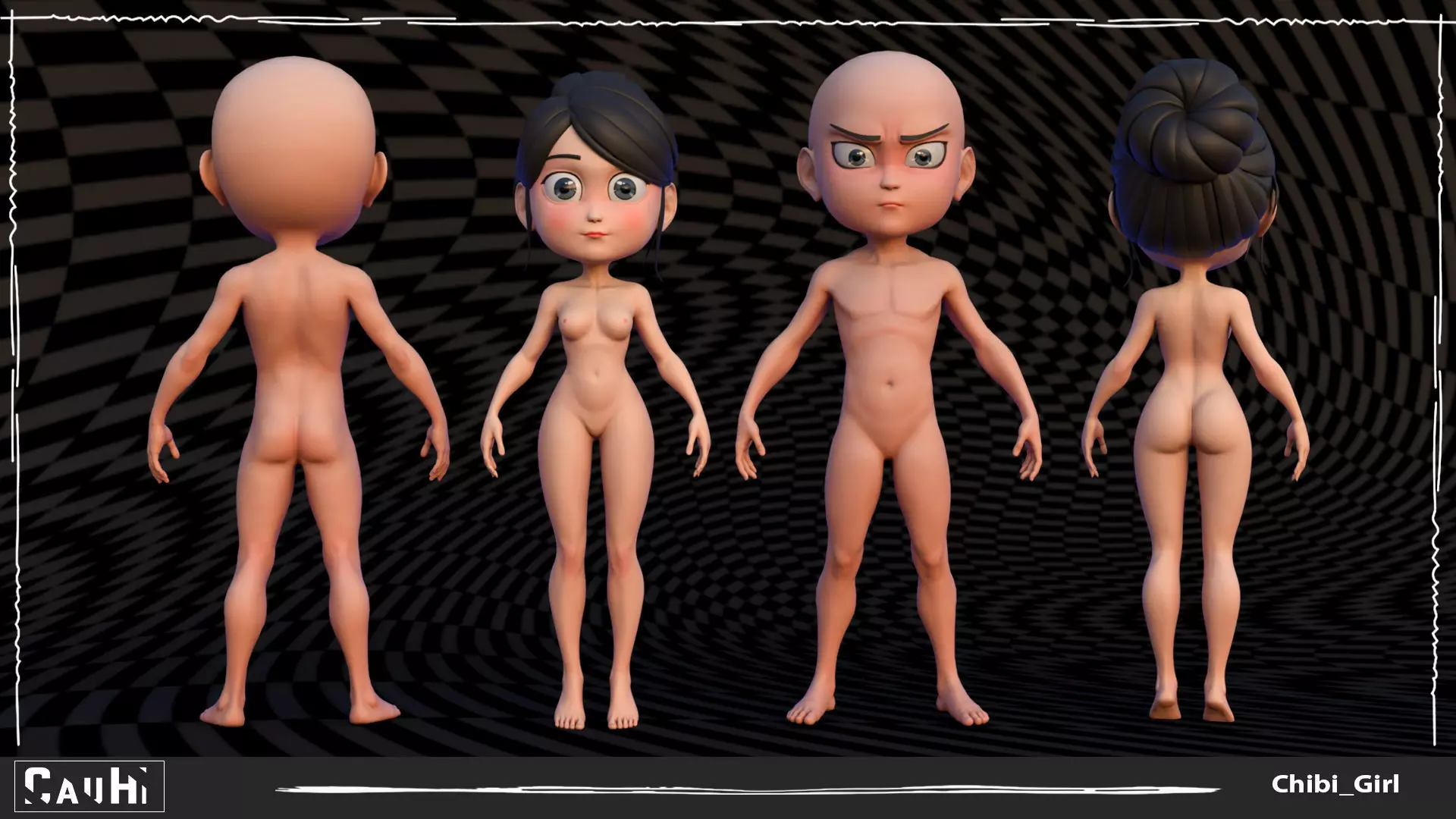 Combo 2 Body Chibi Boy and Girl Stylized Low-poly 3D model_0