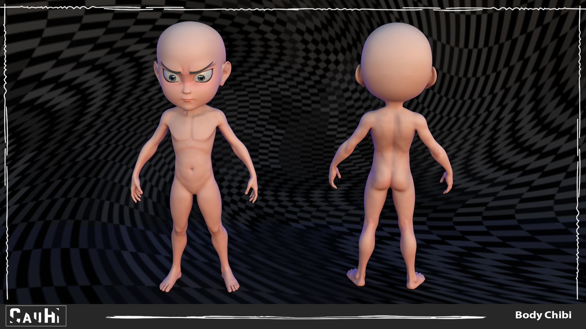 Combo 2 Body Chibi Boy and Girl Stylized Low-poly 3D model_9