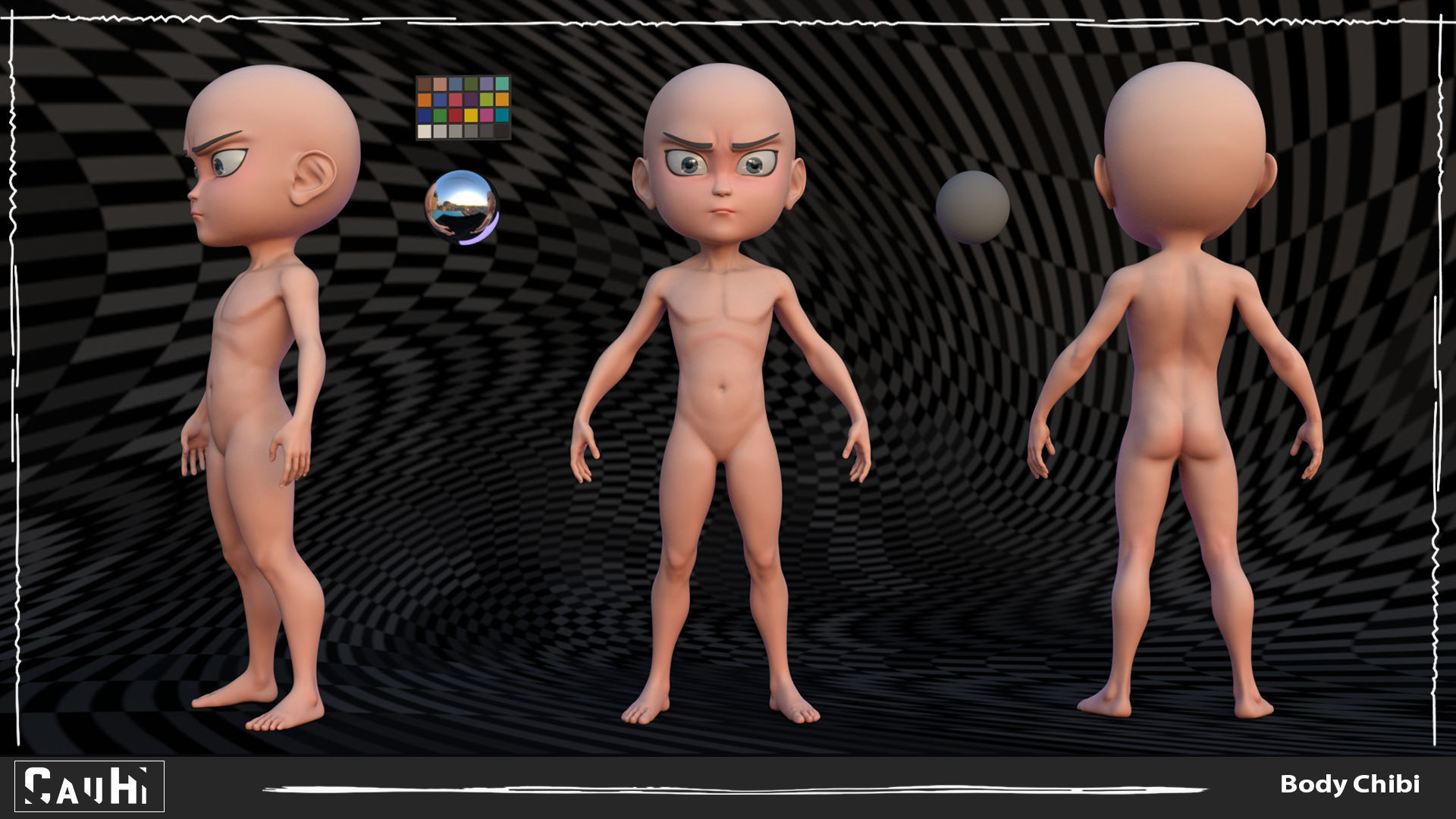 Combo 2 Body Chibi Boy and Girl Stylized Low-poly 3D model_5