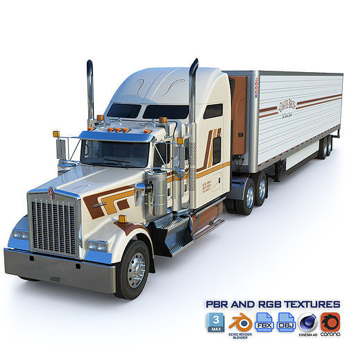 Kenworth W900 Sleeper and Refrigerator Low-poly 3D model