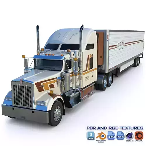 Kenworth W900 Sleeper and Refrigerator Low-poly 3D model