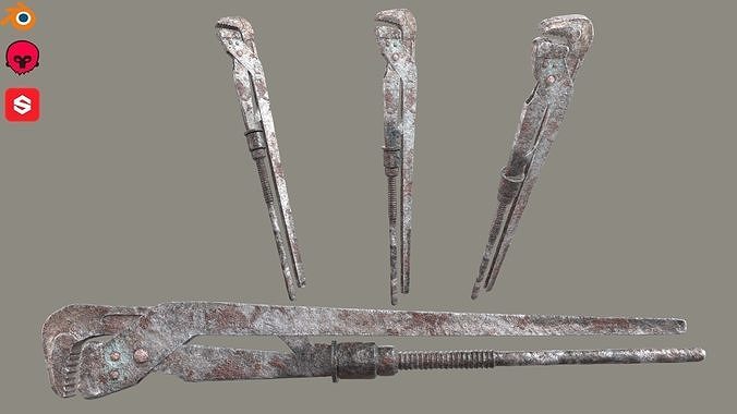 Adjustable Wrench Old Low-poly 3D model