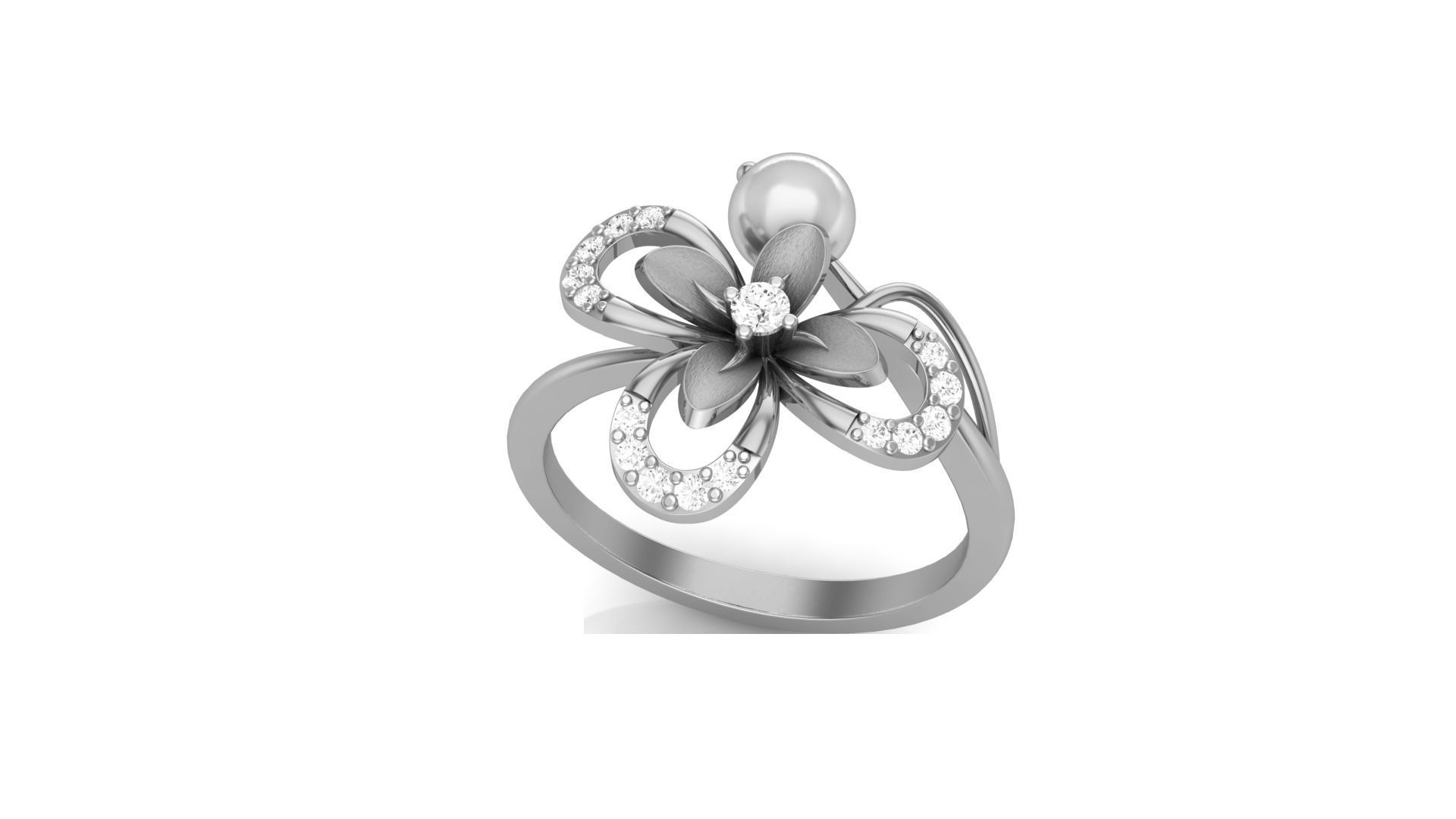 Pearl Flower Light Wt Ring 3dm stl obj mtl gltf glb render 3D print model_7