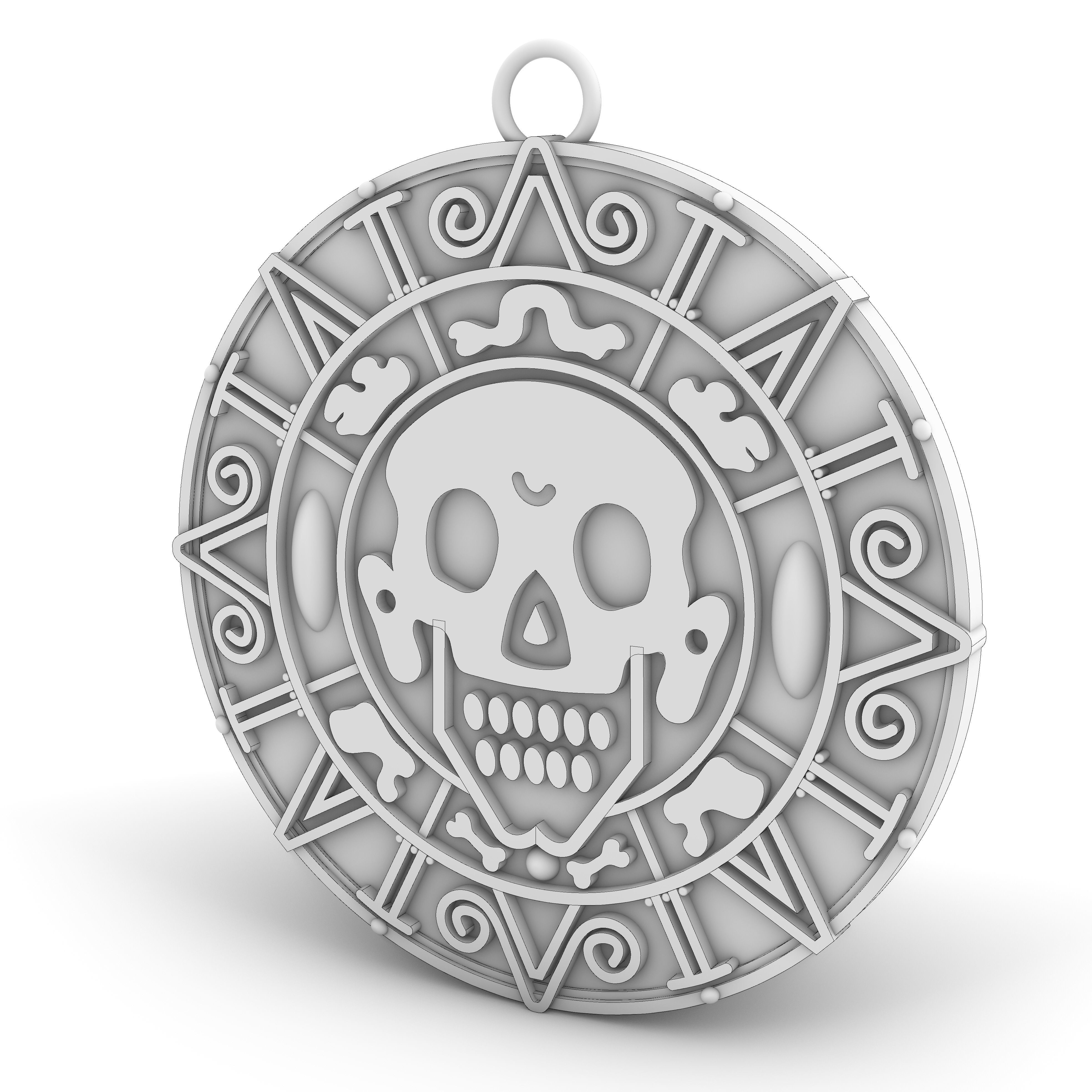 Aztec coin pendant 3D print model_3