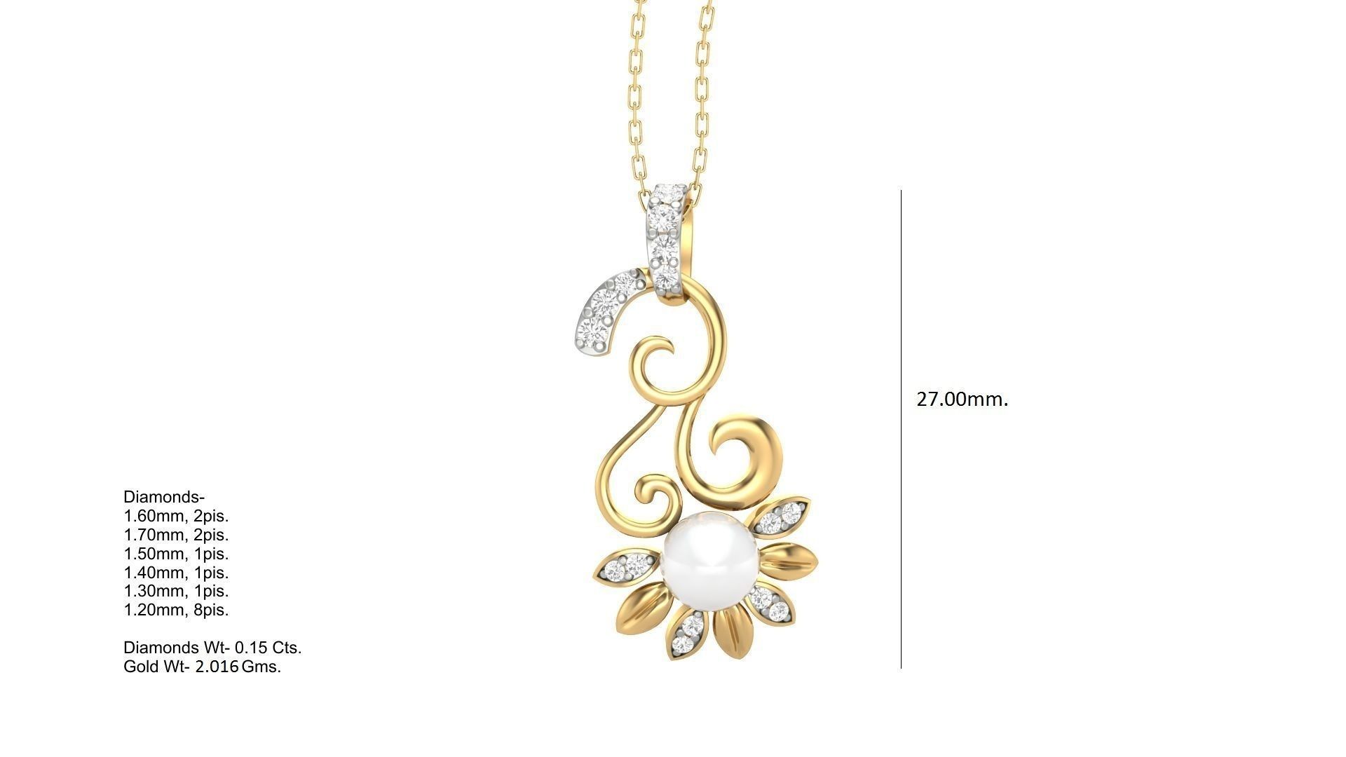 Pearl Flower Light Wt Pendant 3dm stl obj mtl gltf glb render  3D print model_2