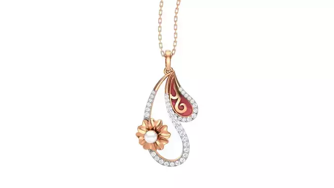 Pearl Flower Light Wt Pendant 3dm stl obj mtl gltf glb render 