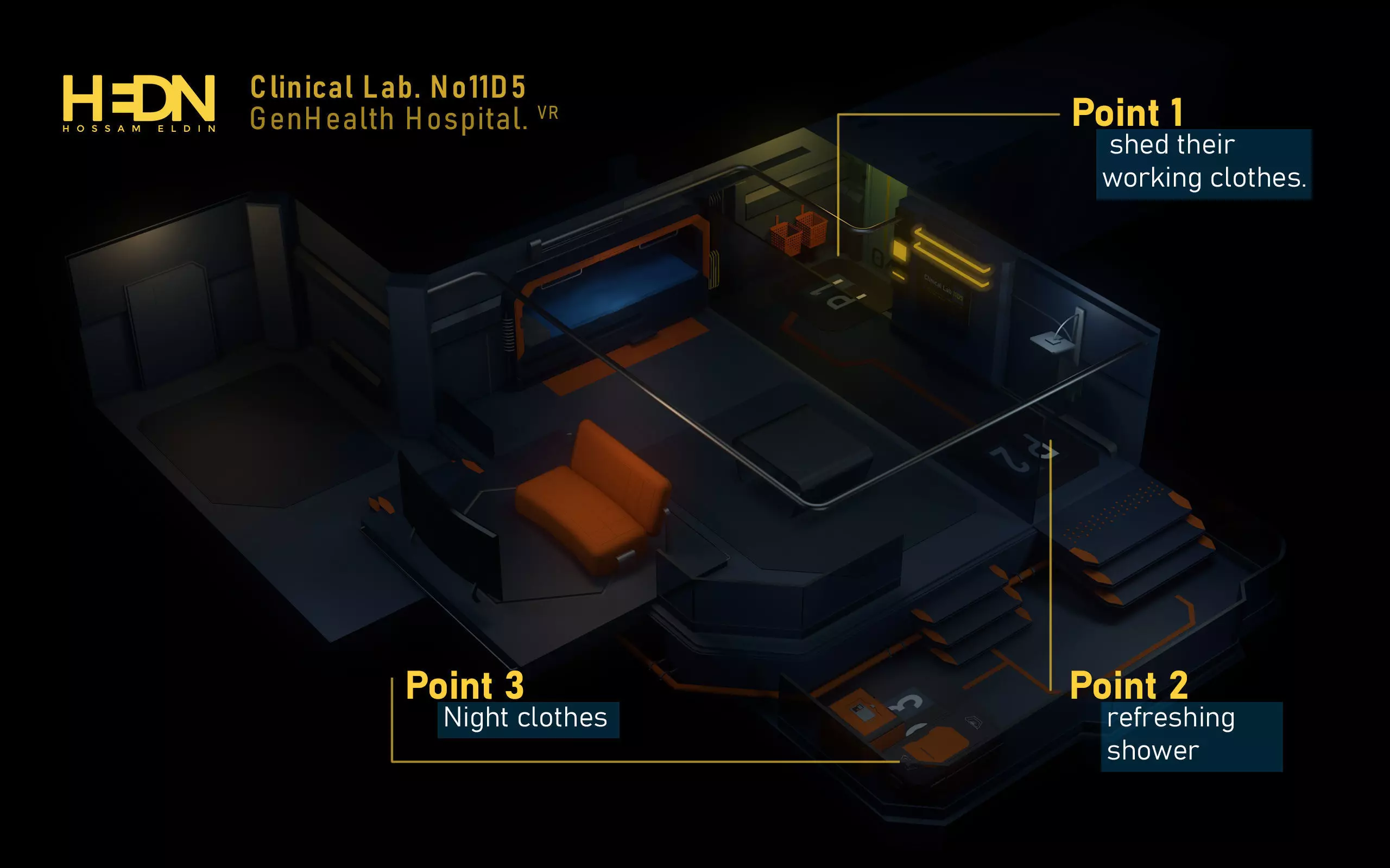 Futuristic hospital clinical trial laboratory 3D model