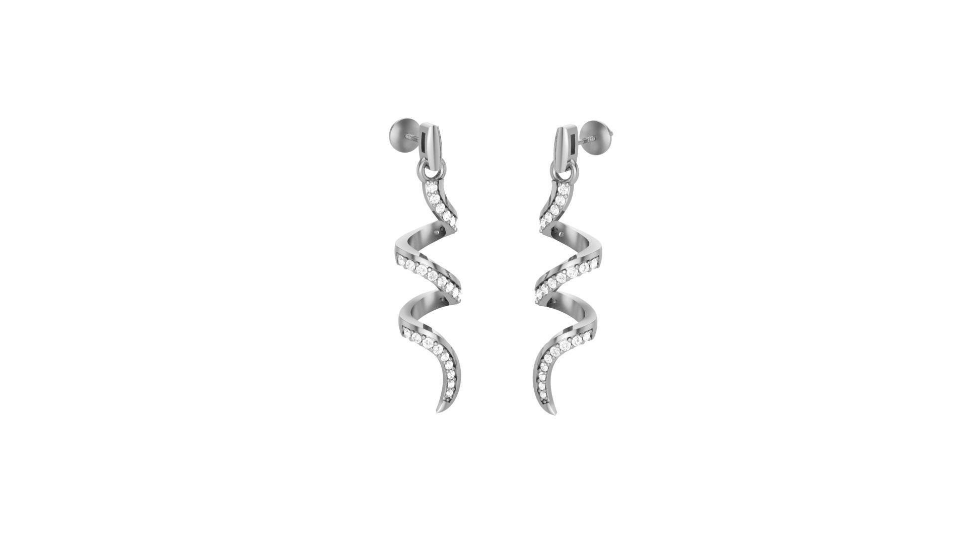Snake Light weight Diamond Studs Earrings 3dm stl renders 3D print model_9
