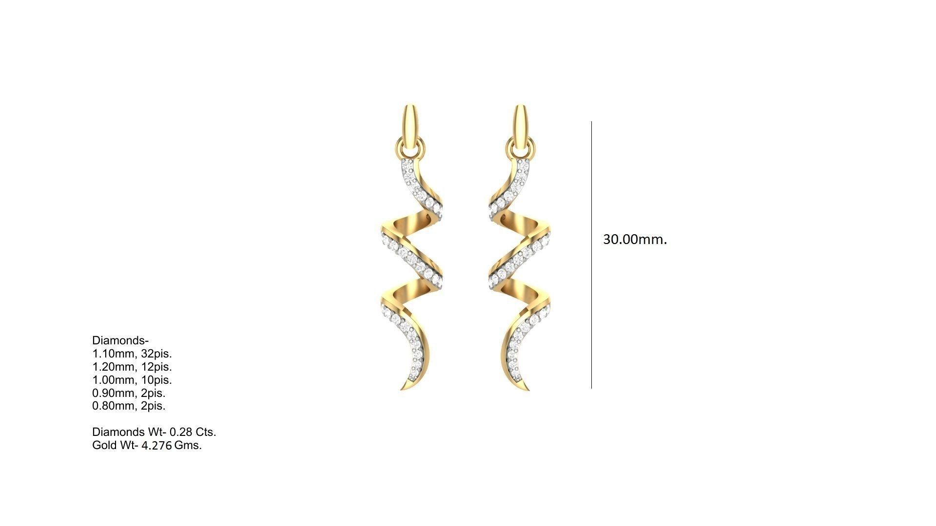 Snake Light weight Diamond Studs Earrings 3dm stl renders 3D print model_1