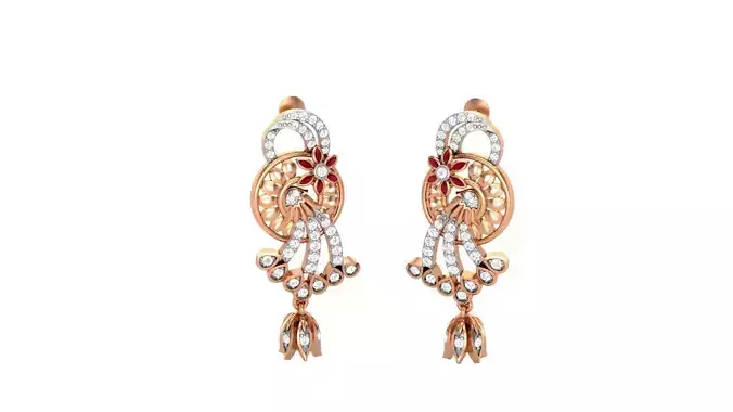 Blooming Flower Light weight Diamond Drops Earrings 3dm stl