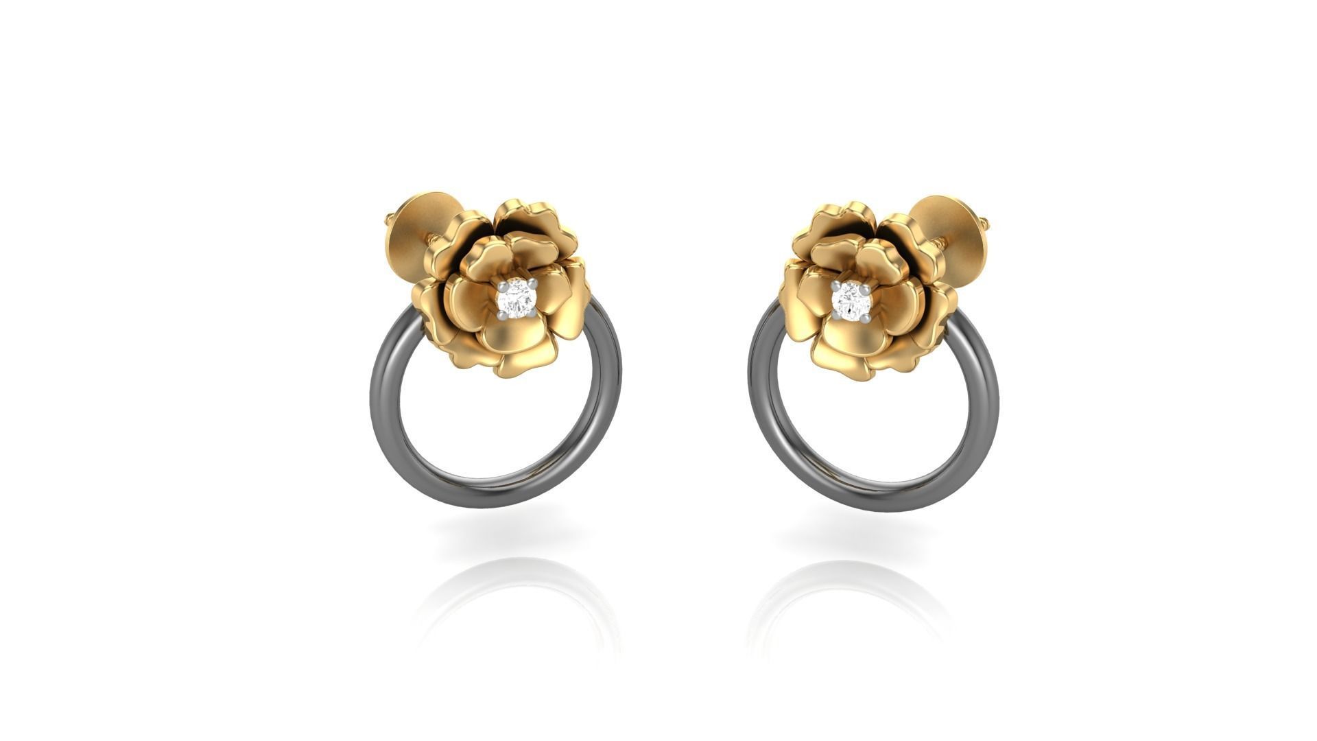 Flower Light weight Diamond Studs Earrings 3dm stl renders 3D print model_3