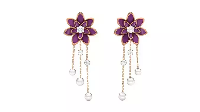 Blooming Flower Light weight Diamond Drops Earrings 3dm stl 