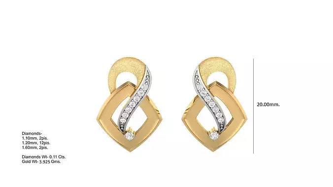 Light weight Diamond Studs Earrings 3dm stl renders