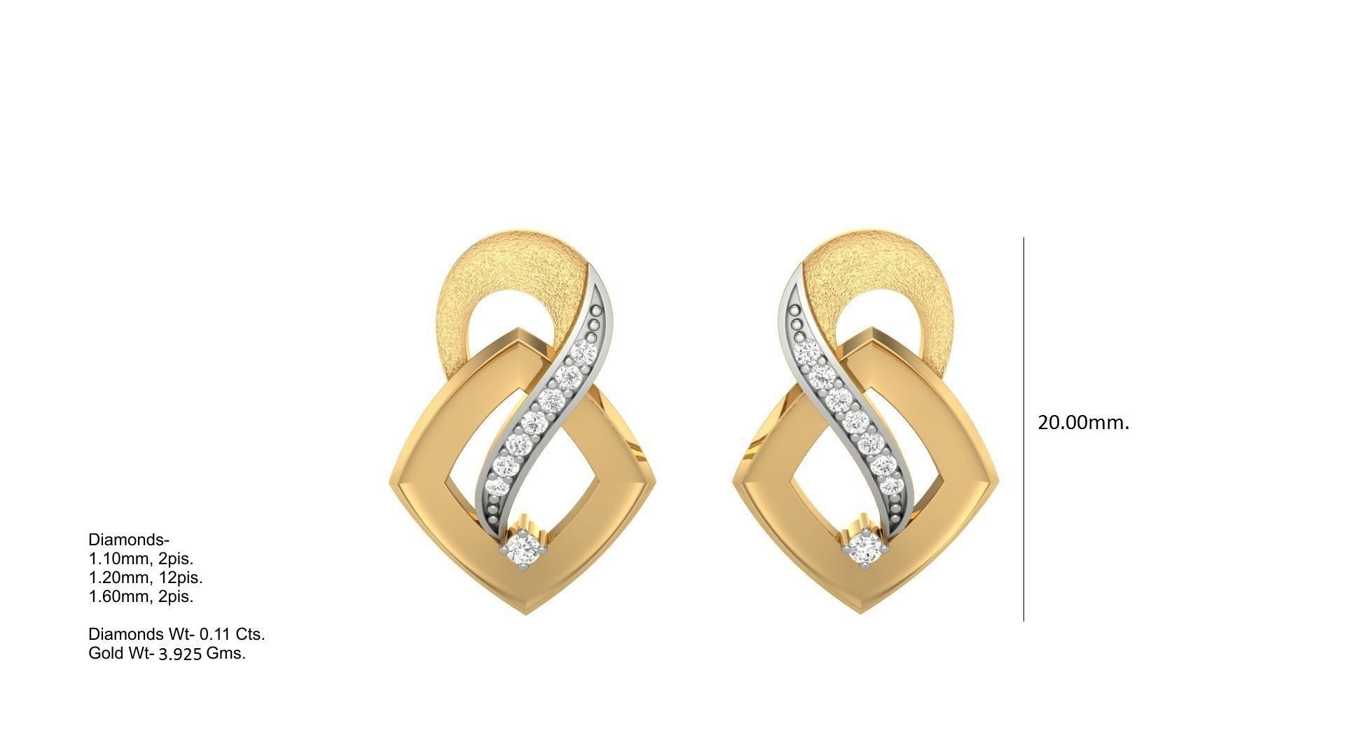 Light weight Diamond Studs Earrings 3dm stl renders 3D print model_1