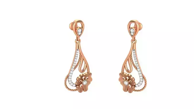 Flower Light weight Diamond Drops Earrings 3dm stl renders