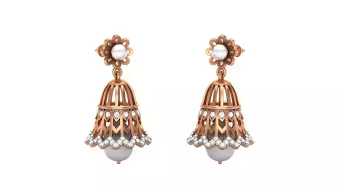 Pearl Light weight Diamond Drops Earrings 3dm stl renders