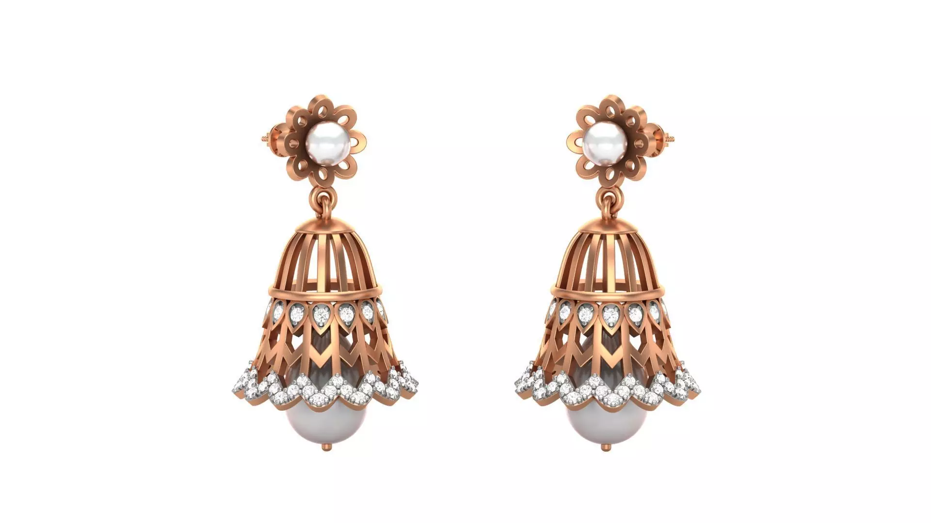 Pearl Light weight Diamond Drops Earrings 3dm stl renders 3D print model