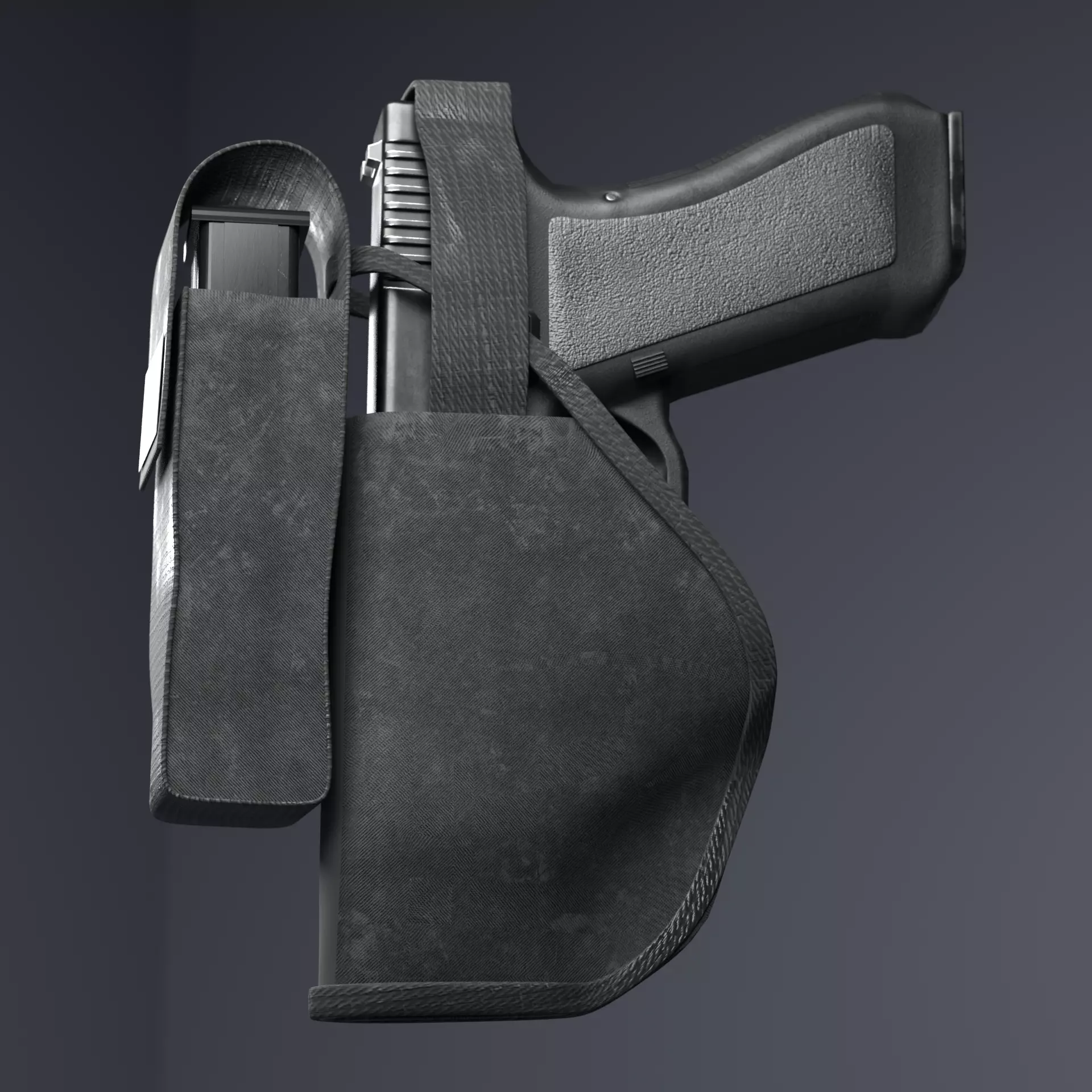 9mm Gun with Holster 3D model_0