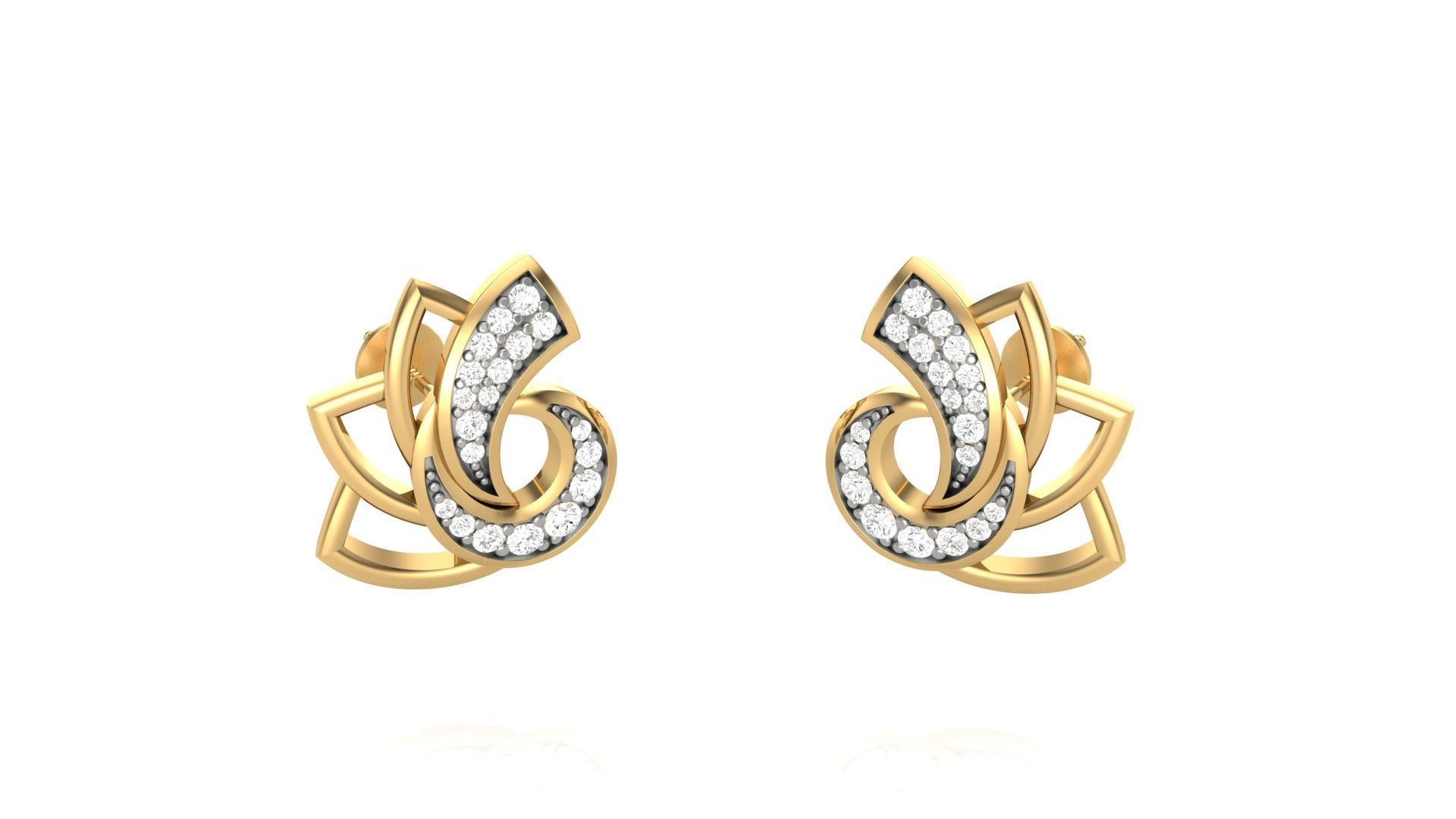 Flower Light weight Diamond Studs Earrings 3dm stl renders 3D print model_5