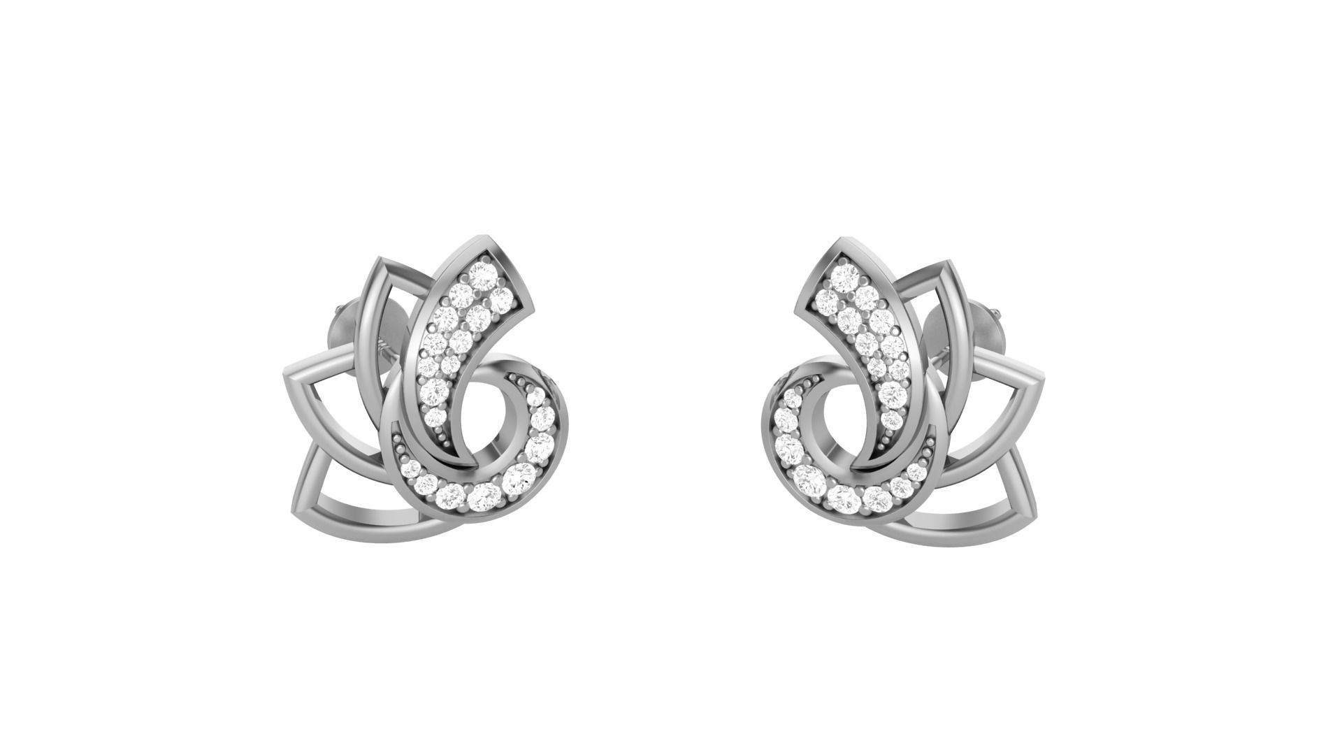 Flower Light weight Diamond Studs Earrings 3dm stl renders 3D print model_8