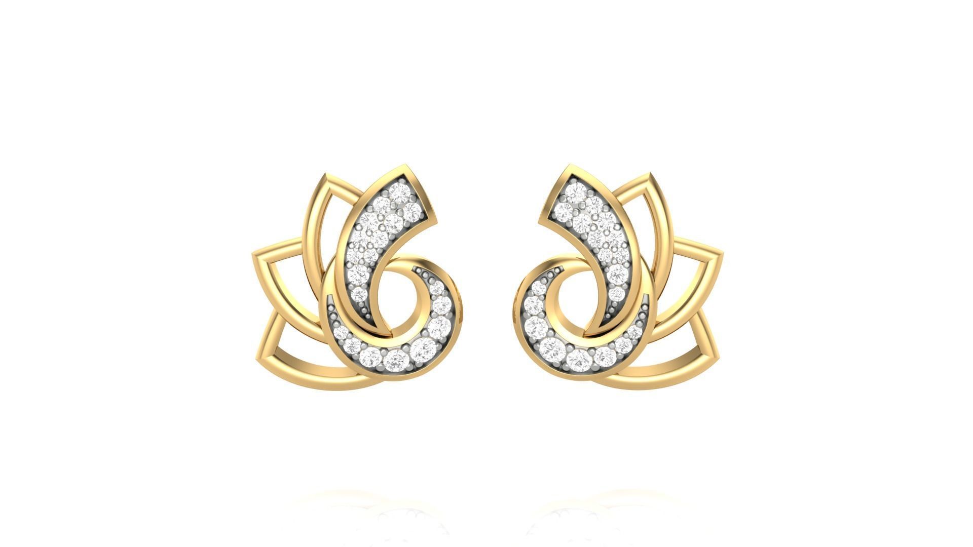 Flower Light weight Diamond Studs Earrings 3dm stl renders 3D print model_4