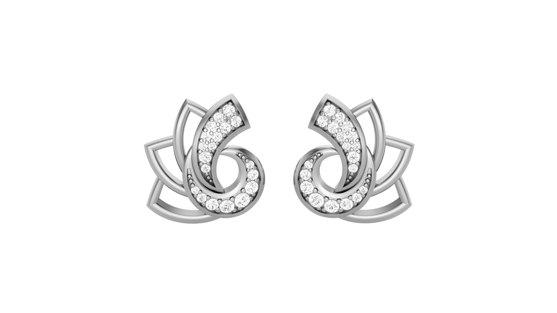 Flower Light weight Diamond Studs Earrings 3dm stl renders 3D print model_7