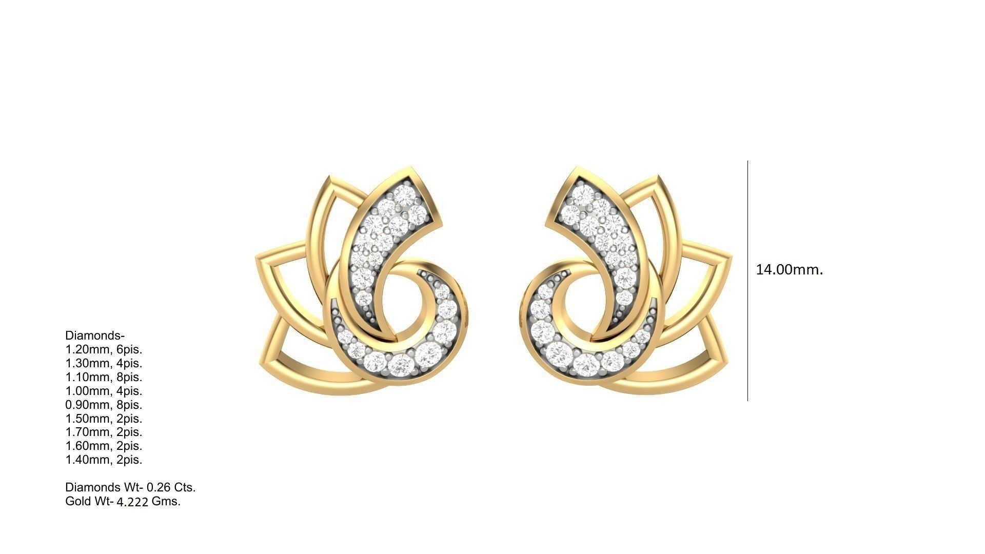 Flower Light weight Diamond Studs Earrings 3dm stl renders 3D print model_3