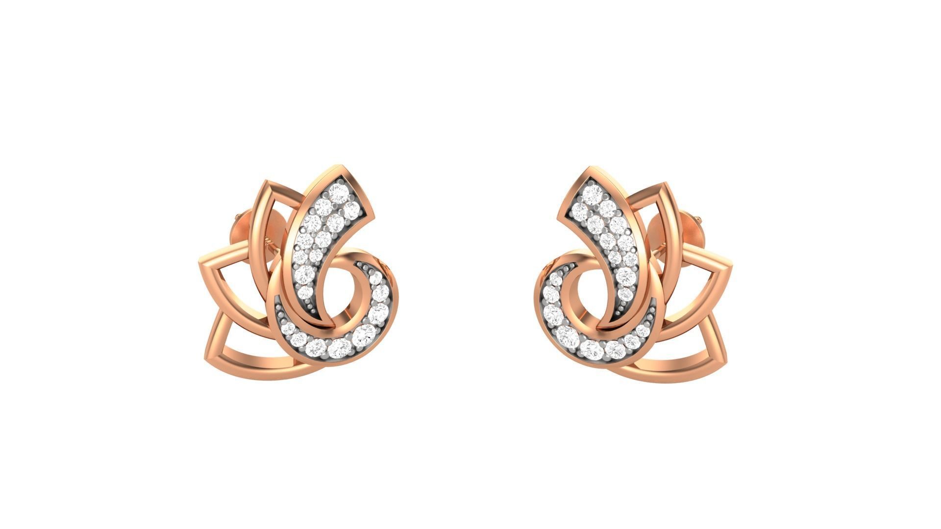 Flower Light weight Diamond Studs Earrings 3dm stl renders 3D print model_1