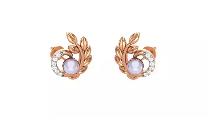 Pearl Leaves Light weight Diamond Studs Earrings 3dm stl renders