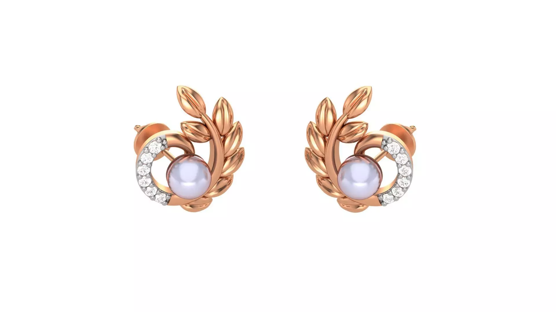 Pearl Leaves Light weight Diamond Studs Earrings 3dm stl renders 3D print model
