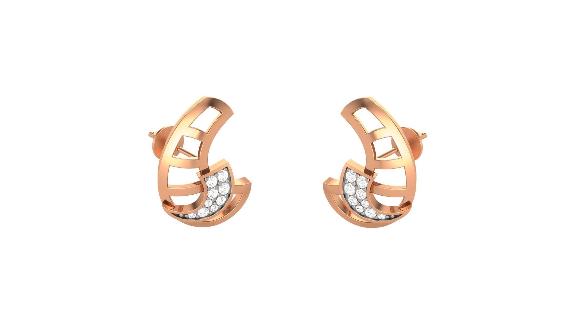 Light weight Diamond Studs Earrings 3dm stl renders 3D print model_1