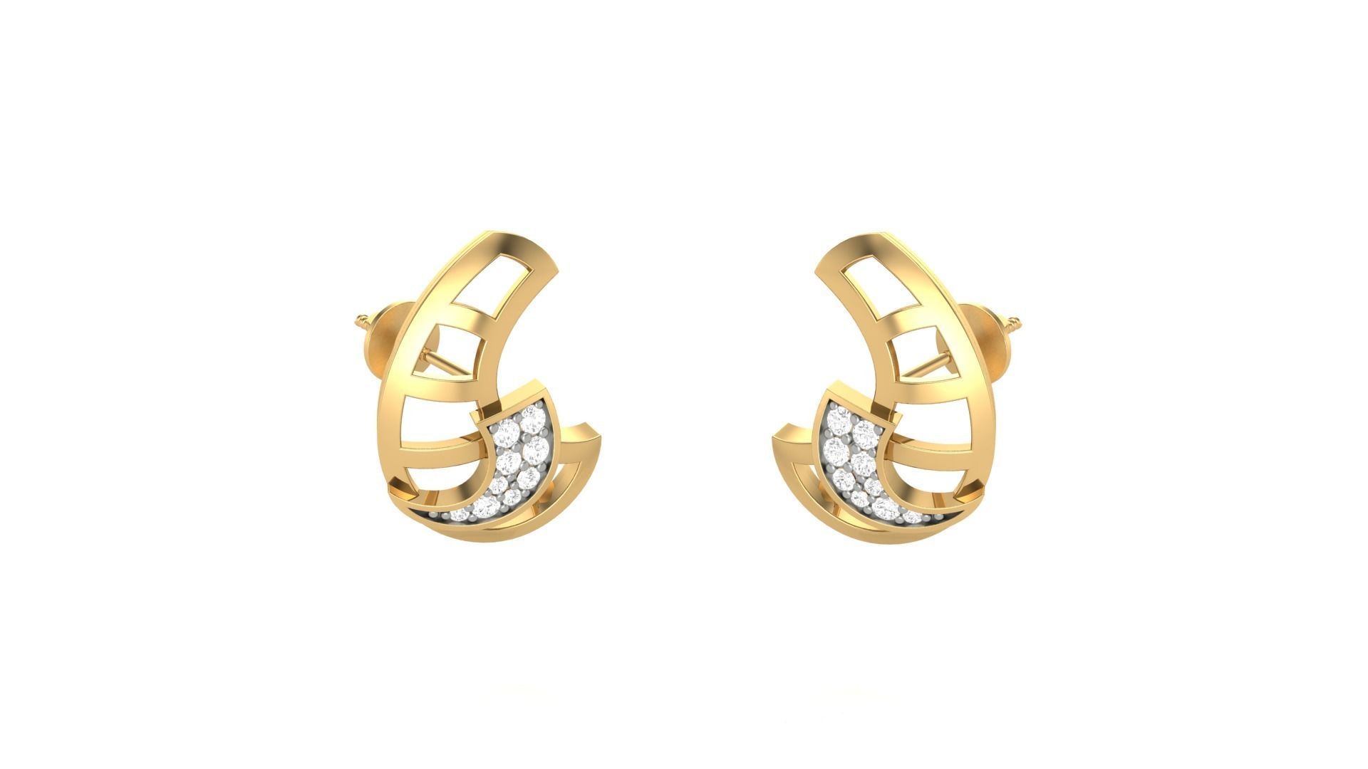 Light weight Diamond Studs Earrings 3dm stl renders 3D print model_5