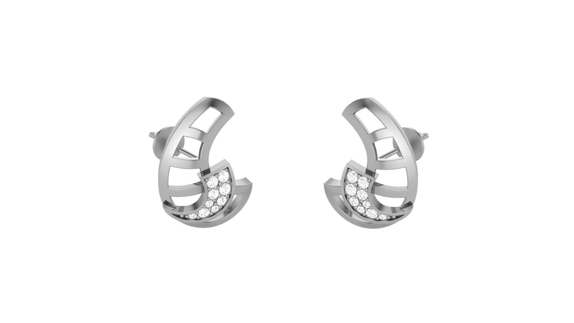 Light weight Diamond Studs Earrings 3dm stl renders 3D print model_8