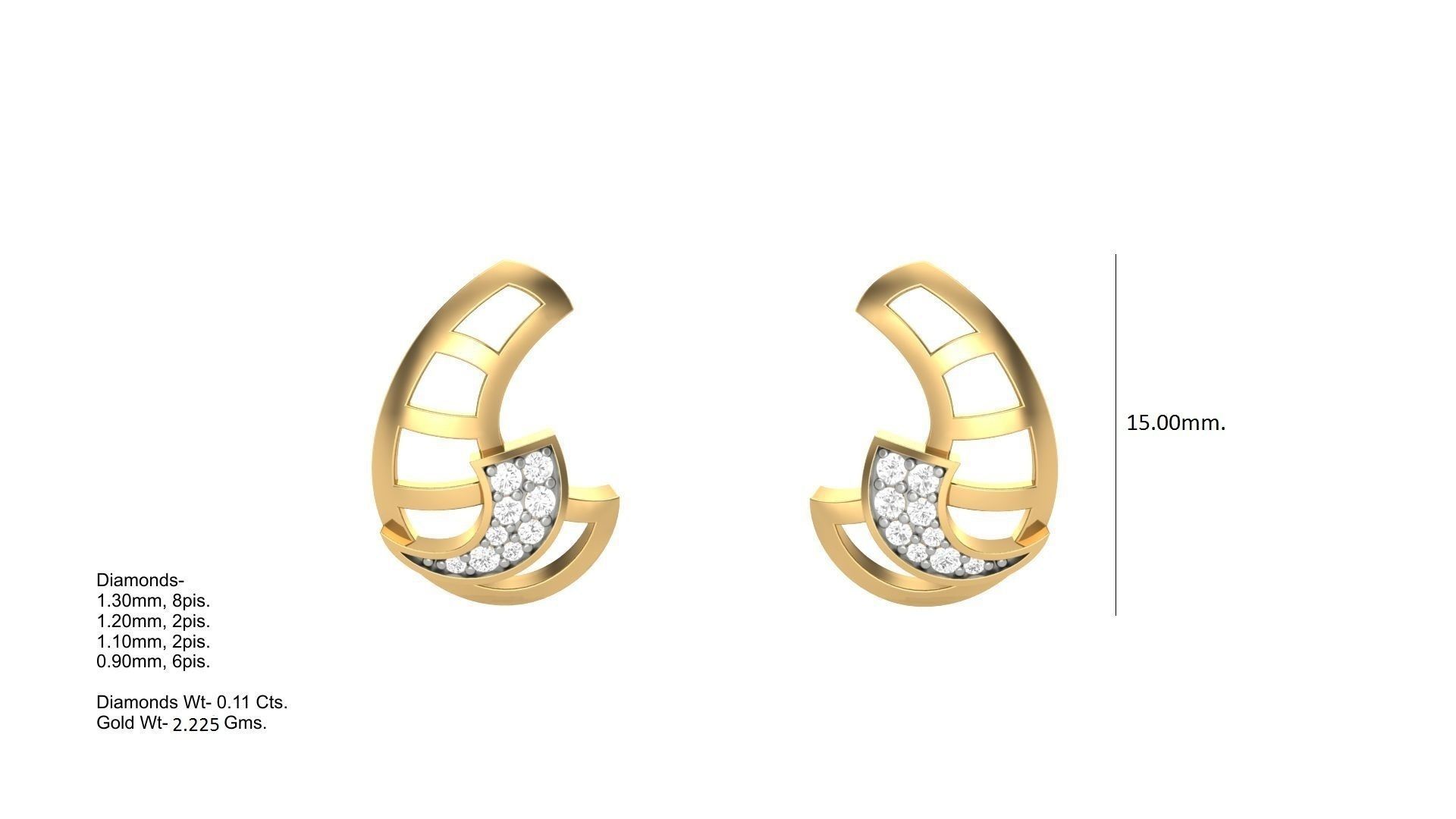 Light weight Diamond Studs Earrings 3dm stl renders 3D print model_3
