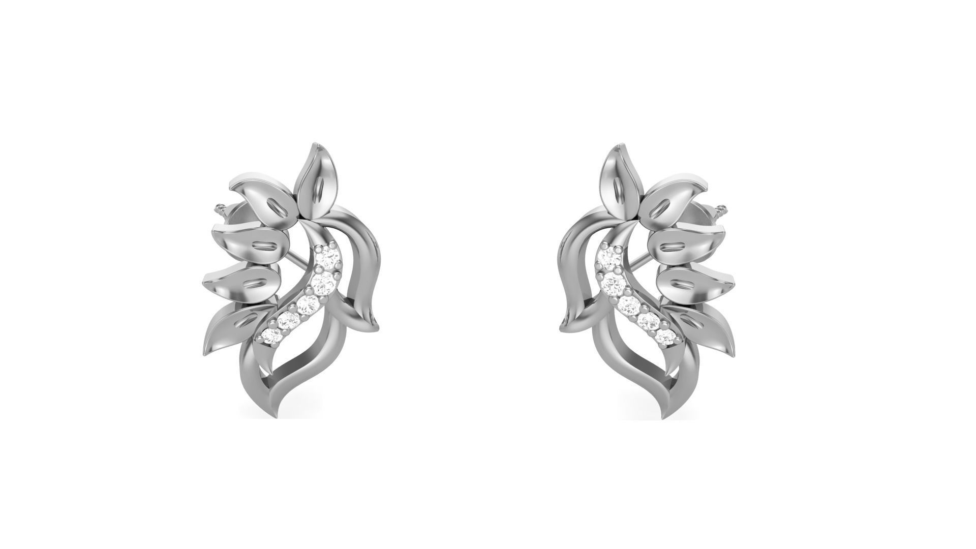 Leaves Light weight Diamond Studs Earrings 3dm stl renders 3D print model_8