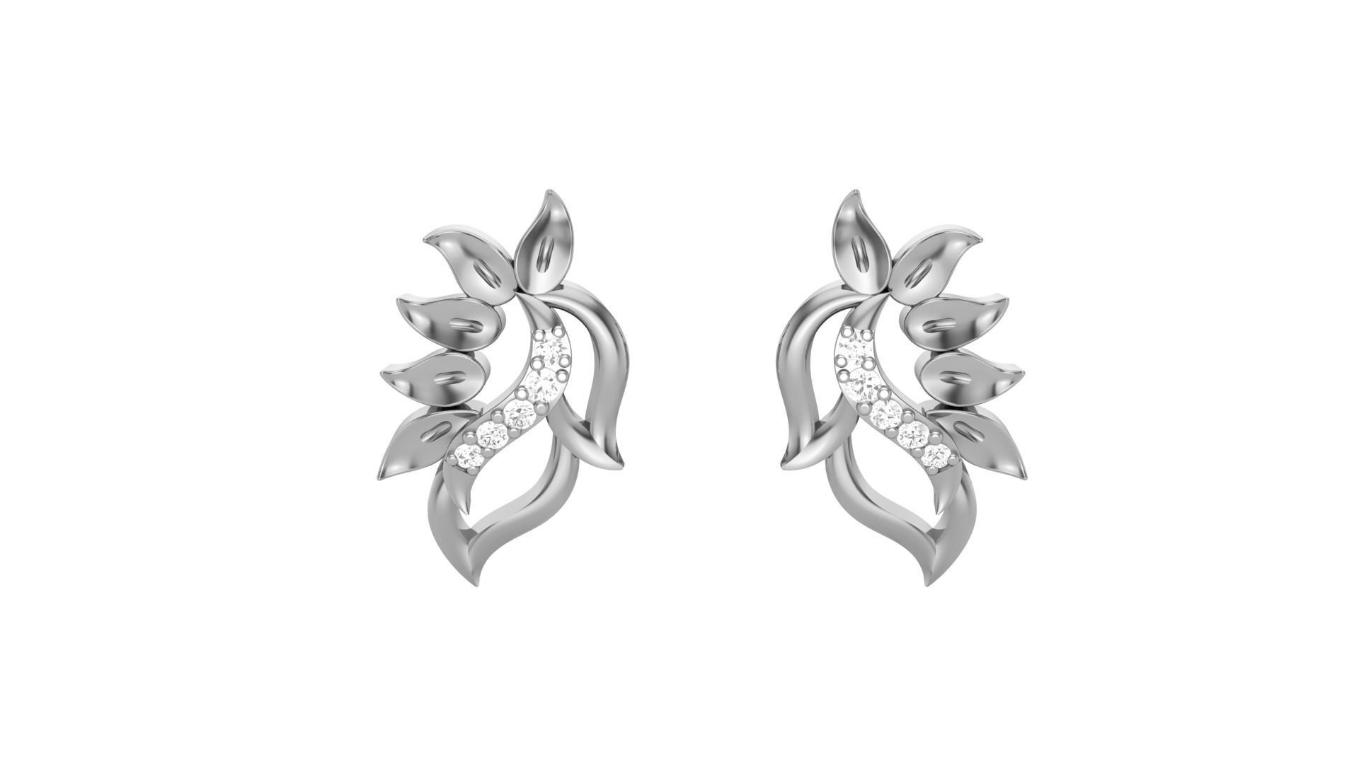 Leaves Light weight Diamond Studs Earrings 3dm stl renders 3D print model_7
