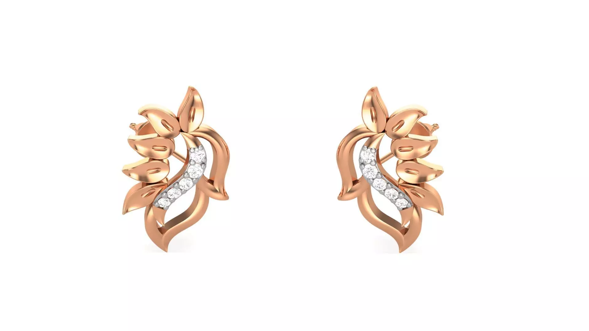 Leaves Light weight Diamond Studs Earrings 3dm stl renders 3D print model_0