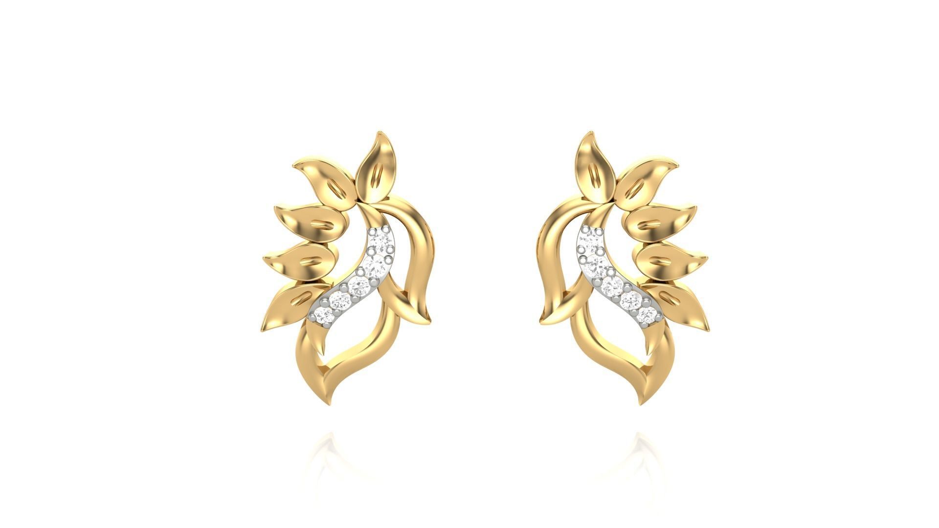 Leaves Light weight Diamond Studs Earrings 3dm stl renders 3D print model_4