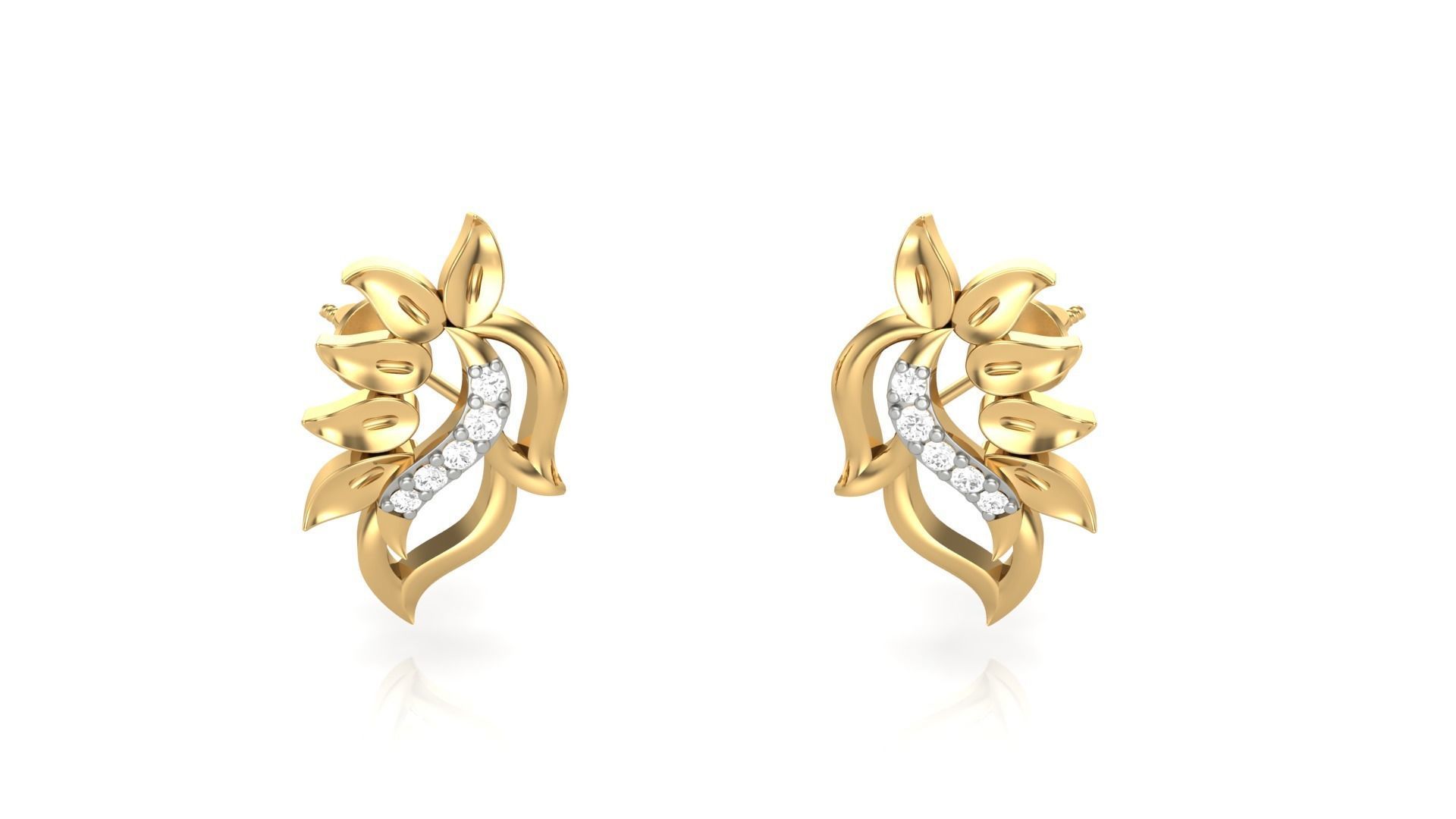 Leaves Light weight Diamond Studs Earrings 3dm stl renders 3D print model_5