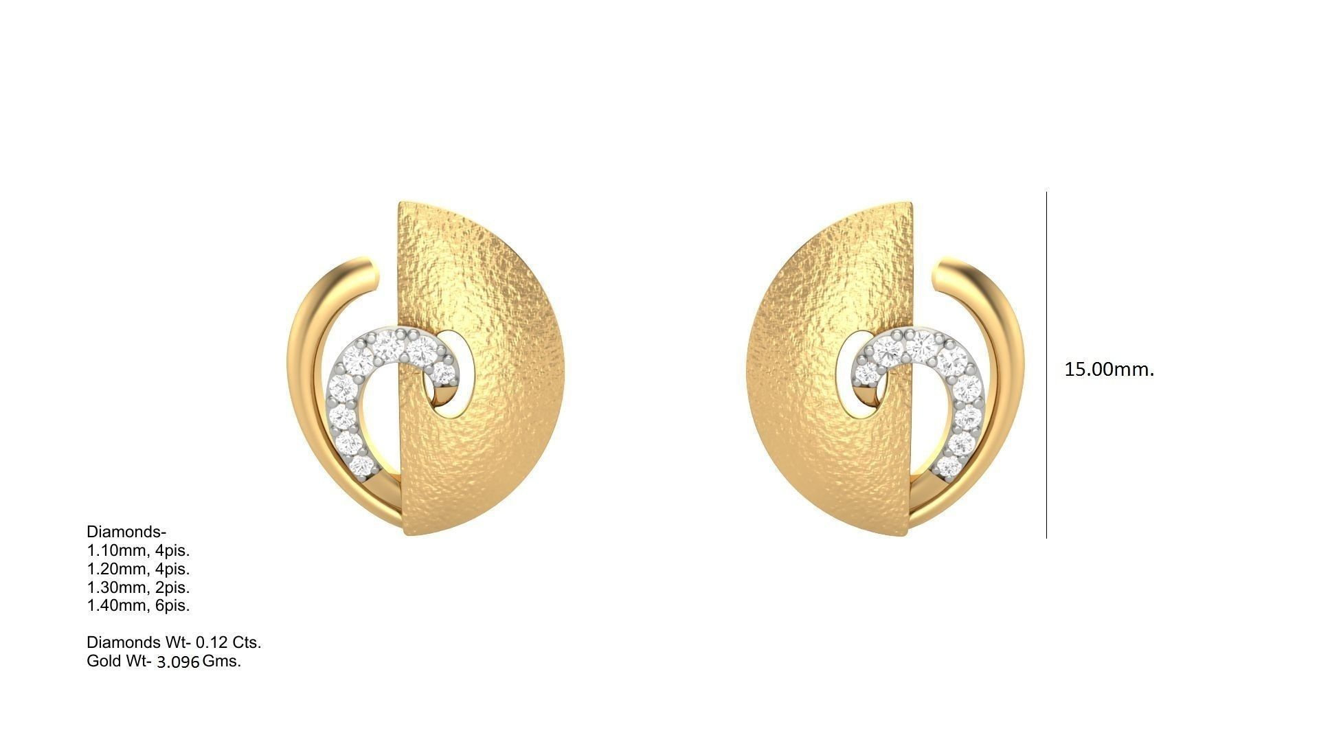 Light weight Diamond Studs Earrings 3dm stl renders 3D print model_3