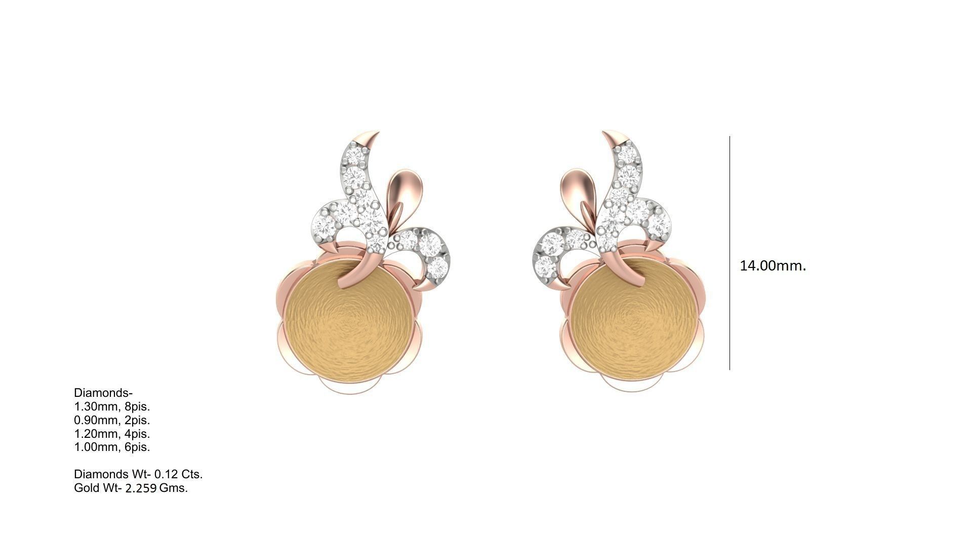 Flower Light weight Diamond Studs Earrings 3dm stl renders 3D print model_3