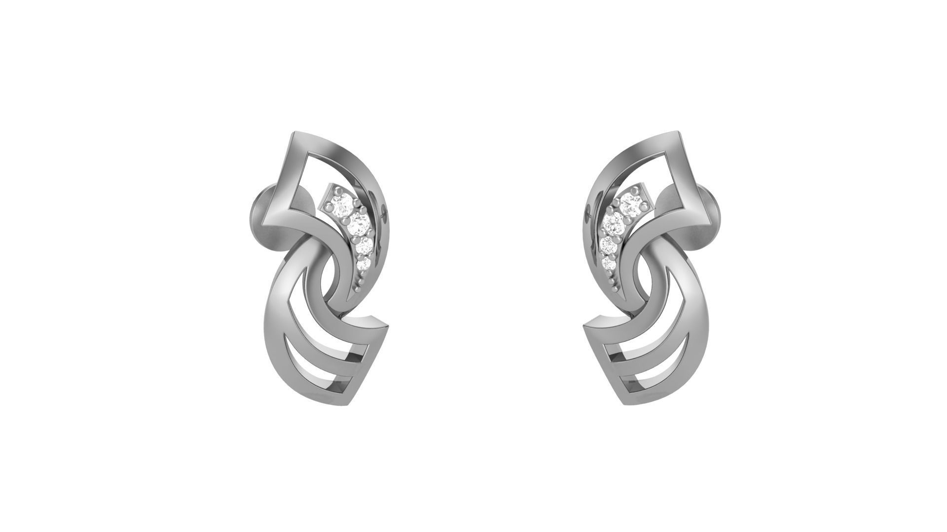 Light weight Diamond Studs Earrings 3dm stl renders 3D print model_8