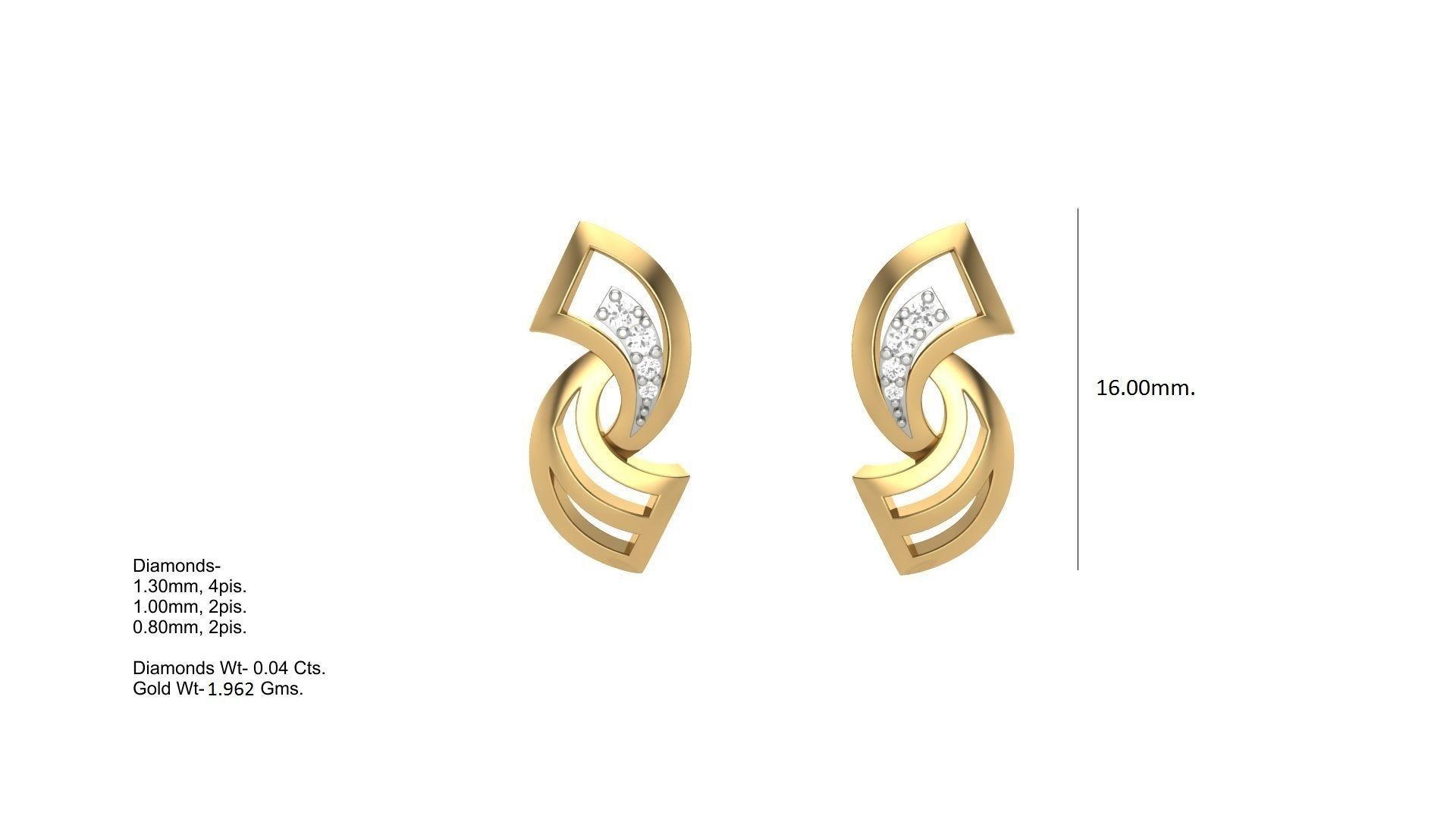 Light weight Diamond Studs Earrings 3dm stl renders 3D print model_3