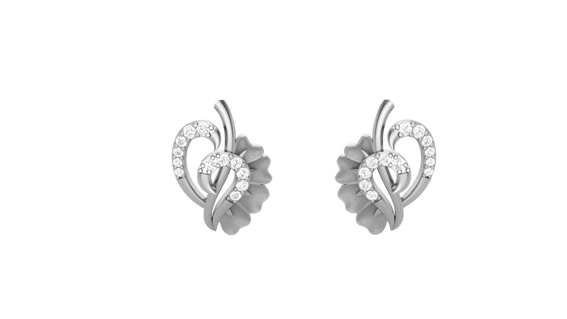 Leaf Light weight Diamond Studs Earrings 3dm stl renders 3D print model_7