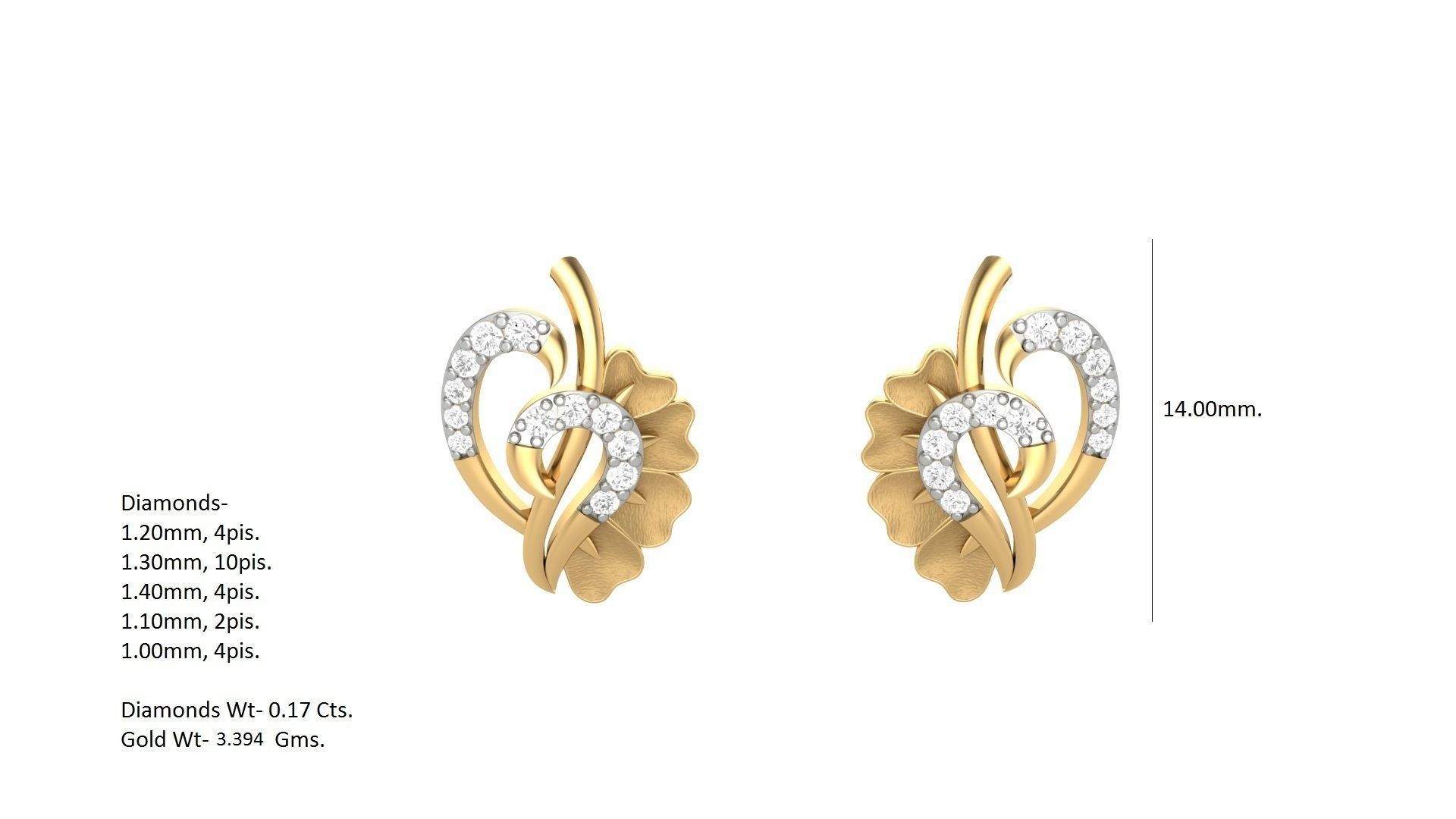 Leaf Light weight Diamond Studs Earrings 3dm stl renders 3D print model_3