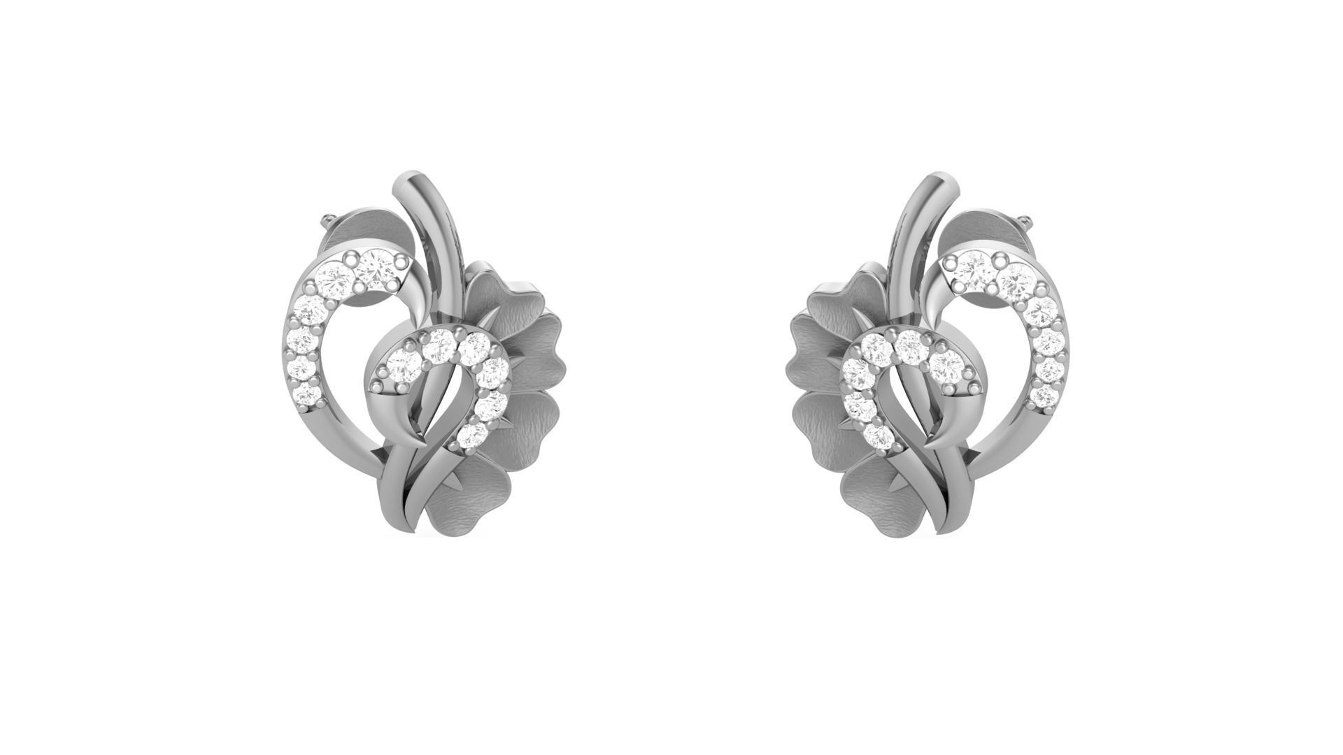 Leaf Light weight Diamond Studs Earrings 3dm stl renders 3D print model_8