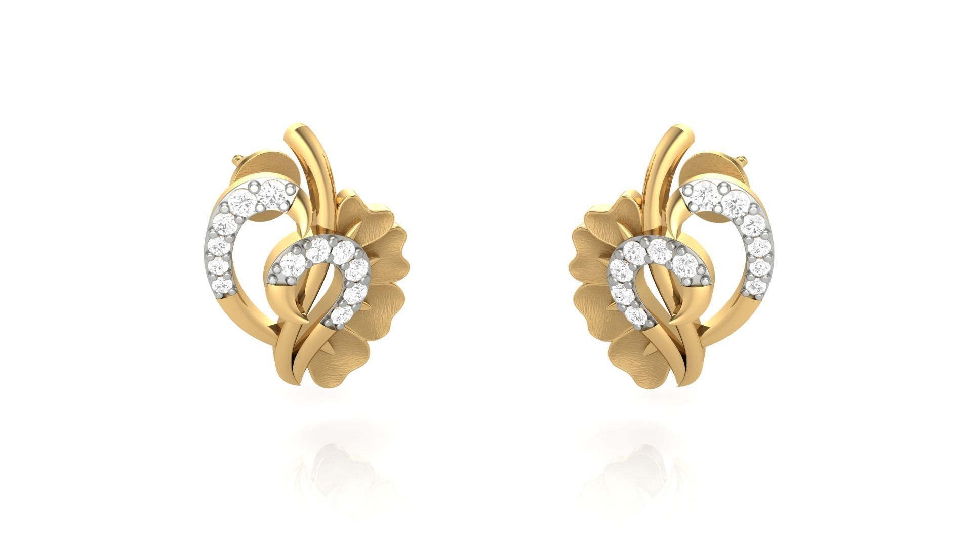 Leaf Light weight Diamond Studs Earrings 3dm stl renders 3D print model_5